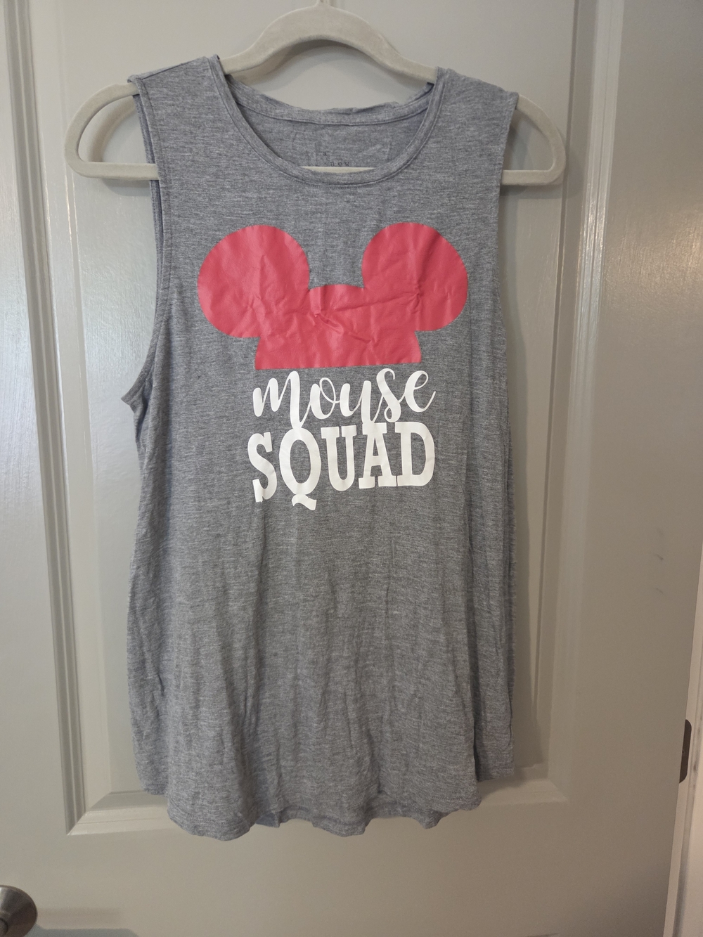 Womens Gray Tank Top with Red Mouse Squad Graphic